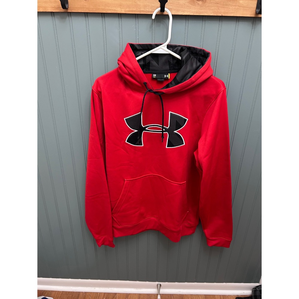 Under Armour Red Fleece Hoodie men Size SM Large Logo Activewear